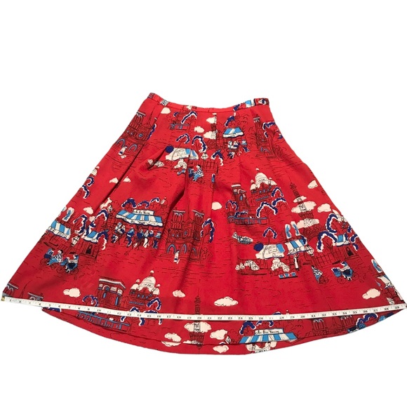 Unique Red Pendleton Print Pleated A-Line Skirt With Drawings of Paris Size 10 - Picture 12 of 14